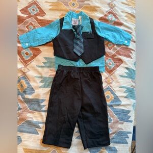 Kids Formal Outfit with Vest and Tie - Black and Blue